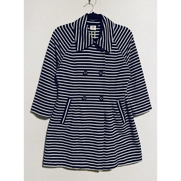 Cabi Jacket Womens Medium Maritime Navy Blue Stripe Knit Trench Nautical 5151 - Picture 2 of 7
